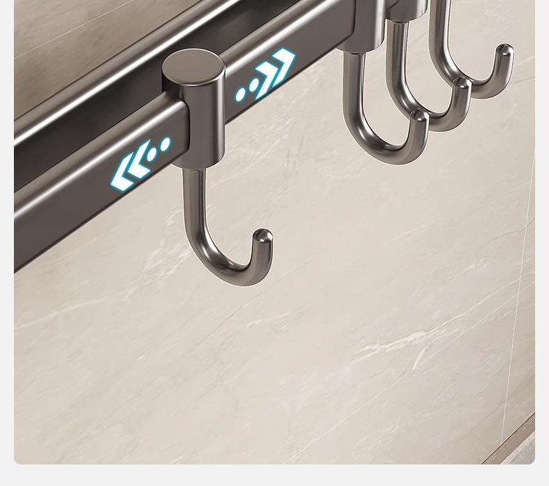 Raft de bucătărie fără găuri cu cârlige din aluminiu pentru spatule și linguri