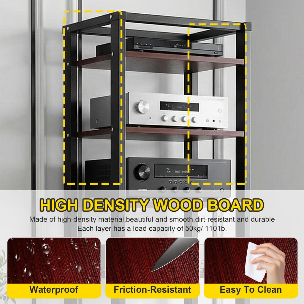 Media Audio Tower Cabinet Height Adjustable Shelves Stereo Cabinet Shelf Rack Tower with Wheels for Living Room Bedroom Office