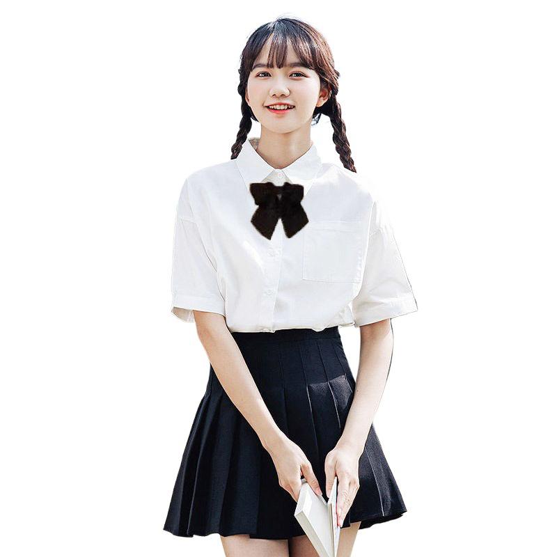 Women's White Short-Sleeve Bow Blouse - Sweet Chic JK Uniform Style