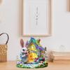 Easter Bunny Ornament Flat Acrylic Ornament Rabbit House Single Desktop Home Office Garden Ornament Yard Decoration Gift