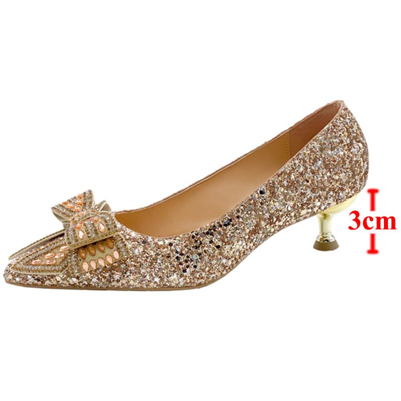 Bling Sequins Red Pumps Women Sexy Crystal Bow Thin Heels Bride Shoes for Wedding Woman Slip-On Shining High Heels Dance Shoes