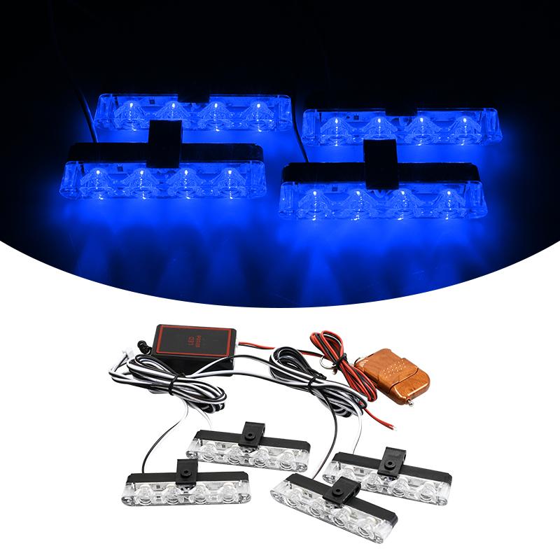 Car Led Grid Police Strobe Light With Remote Super Bright 12V Front Grille Auto Emergency Flashing Firemen Beacon Warning Lamp