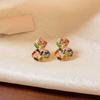 18k Electroplated Retro Color Zircon Gourd Stud Earrings Exquisite Earrings Women