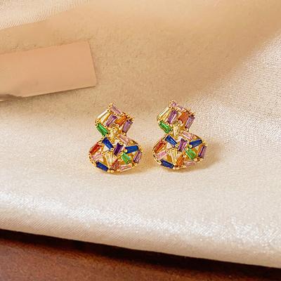 18k Electroplated Retro Color Zircon Gourd Stud Earrings Exquisite Earrings Women