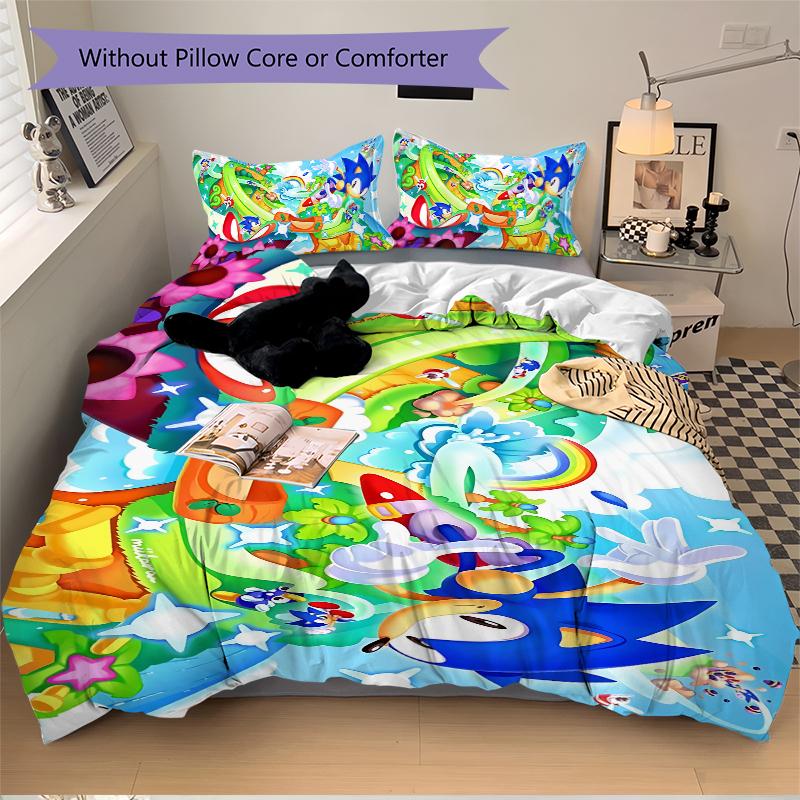 3Pcs Sonic Adventure Fantasy World Bedding Set Soft Fabric Duvet Cover Pillowcases Home Xmas Halloween Gift 1 Duvet Cover 2 Pillowcase S1253