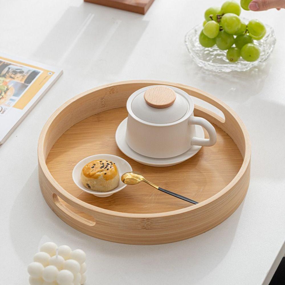 25/30/35/40CM Wood Tray Round Food Bread Pan New Decorative Tray Breakfast Dinner