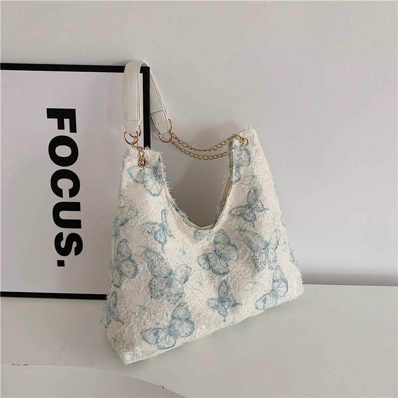 

Trendy 2024 Canvas Tote Bag For Students Stylish Sweet Lace Butterfly Design зелений