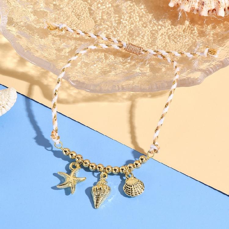 Keramik-Meerestier-Anhänger, geflochtenes Armband, verstellbares Seildesign mit Seestern- und Muschel-Charm, lässiger Schmuck