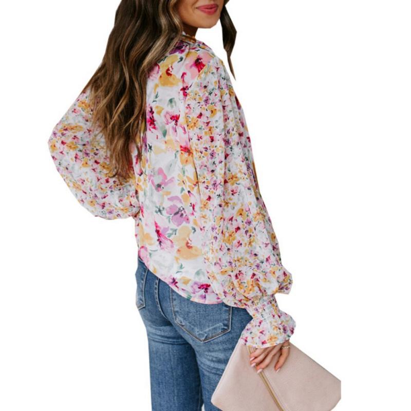 Women's Chiffon Shirt Cardigan Loose Floral Pattern Top Blouse