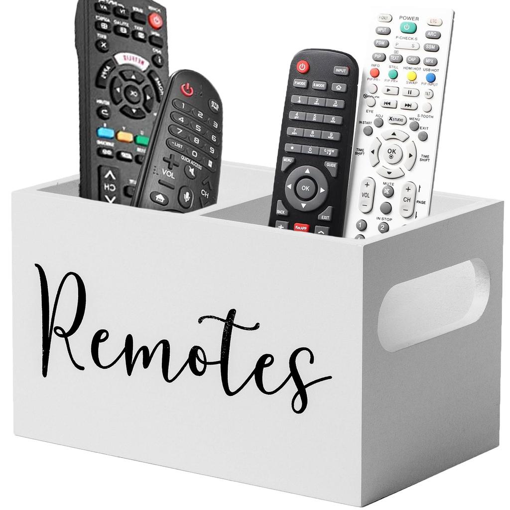 Remote Control Holder Farmhouse Remote Storage Caddy Bedside TV Controller Box Wood Media Organizer Tray for Home Bedroom Table