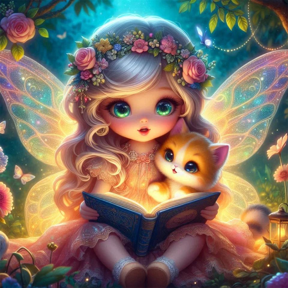 Dreamy Butterfly Elf e Animal Flower Fairy 5D Full Circle Diamond Painting DIY Diamante Mosaic Bordado Cruz Bordado