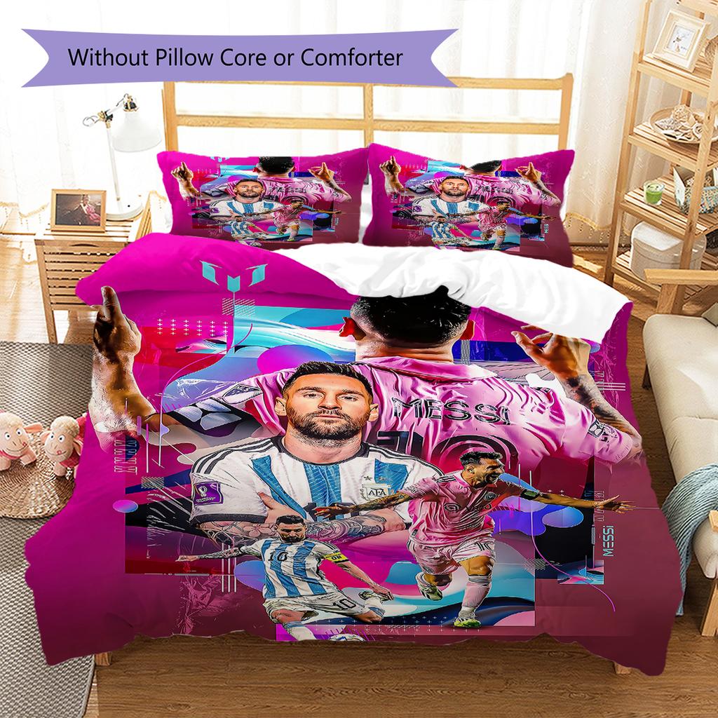 Messi Pattern Bedding,Quilt Set Quilt Cover Pillowcase Home Birthday Gift (1 * duvet cover + 2 * pillowcase, without core)