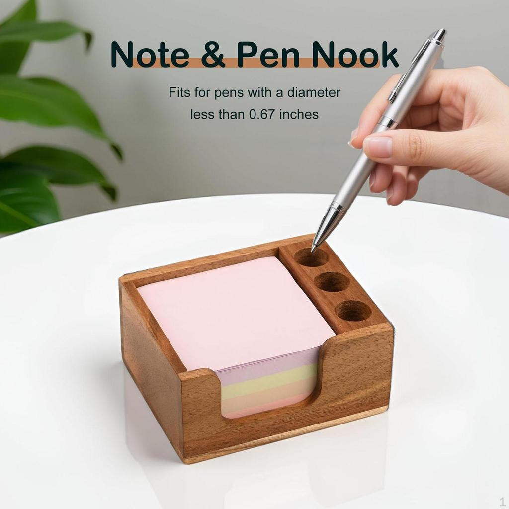 Wood Sticky Note Holder,3 x 3 inch Post It Dispenser Organizer for Office Desk Accessories
