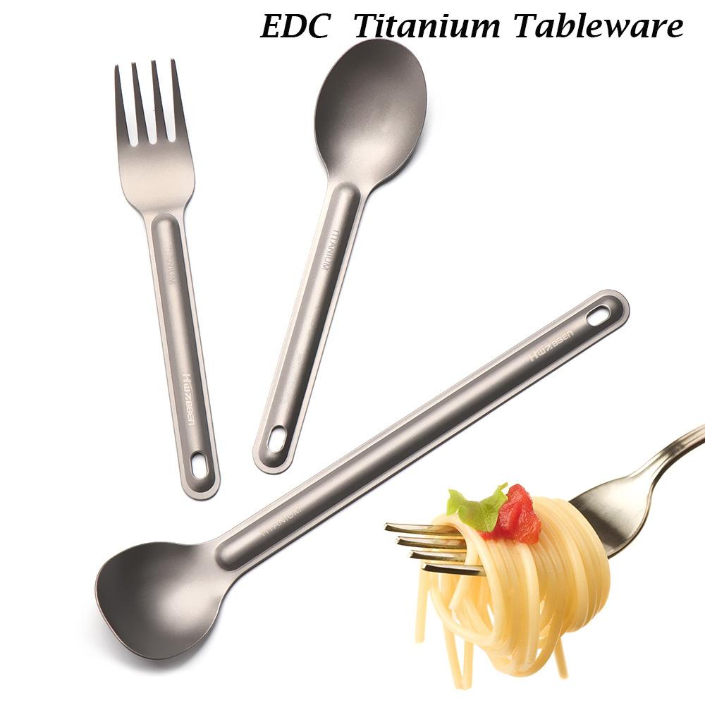 Pure EDC Camping Tool Long Handle Spoon Titanium Cookware Cutlery Fork Outdoor Picnic Accessories