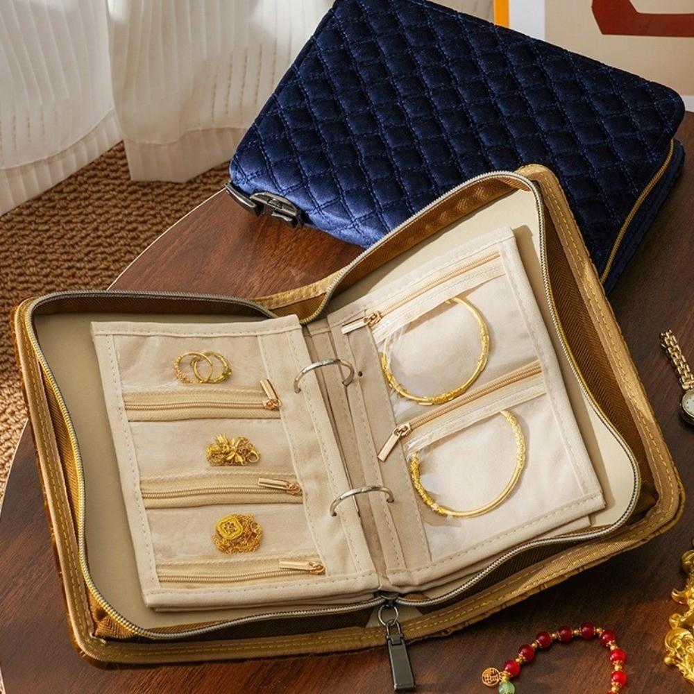 Zipper Clear Pocket Jewelry Storage Book Velvet Jewelry Storage Bag for Home