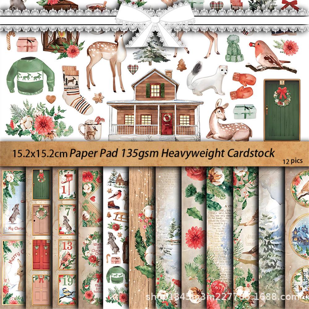 12 листов Романтическая Рождественская Ретро Бумага для Коллажа для Ведения Дневника