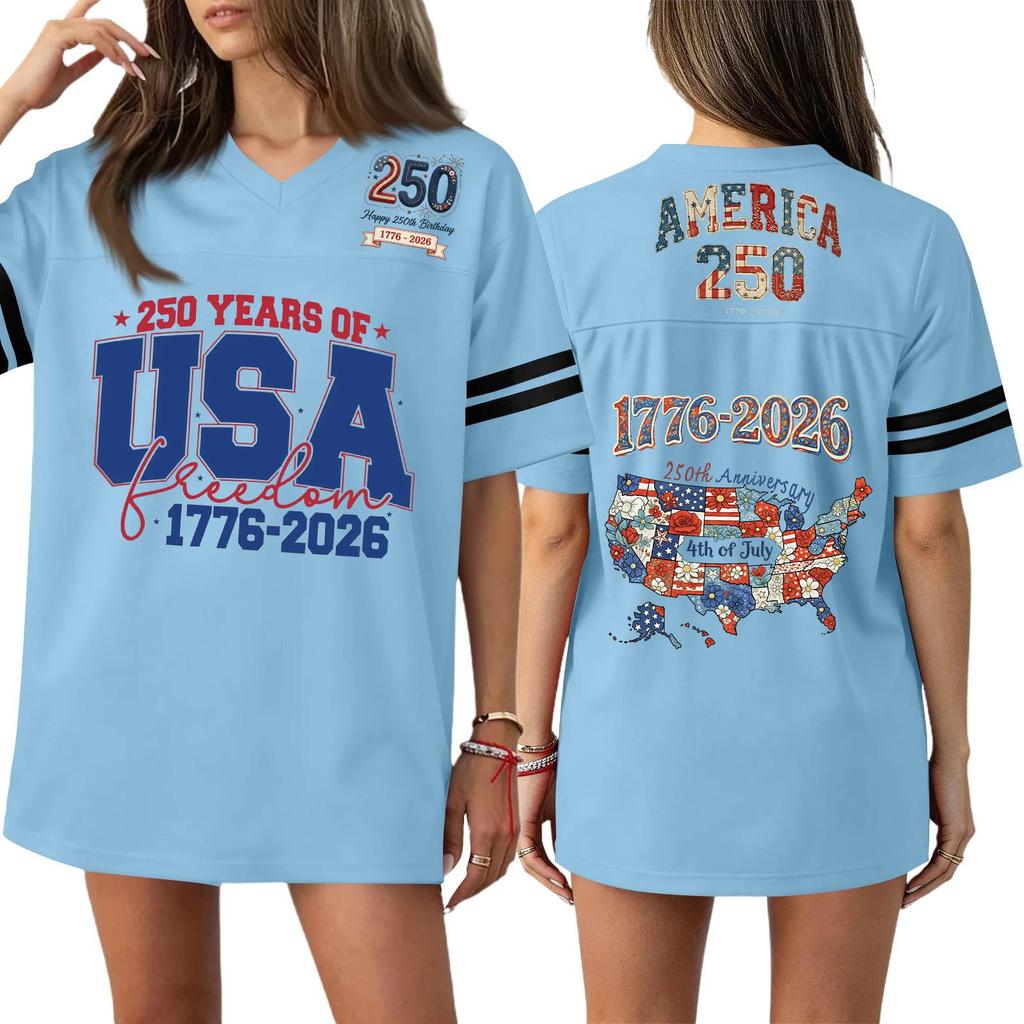 Damen Casual Mode V-Ausschnitt Sport Unabhängigkeitstag Druck Kurzarm Sport T-Shirt Top