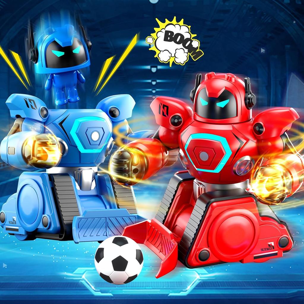 Remote Controlled Robot Fight, Pack of 2 RC Combat Robot Toys with LED Light and Music, Remote Controlled Football Box Robot, Gifts for Boys Girls