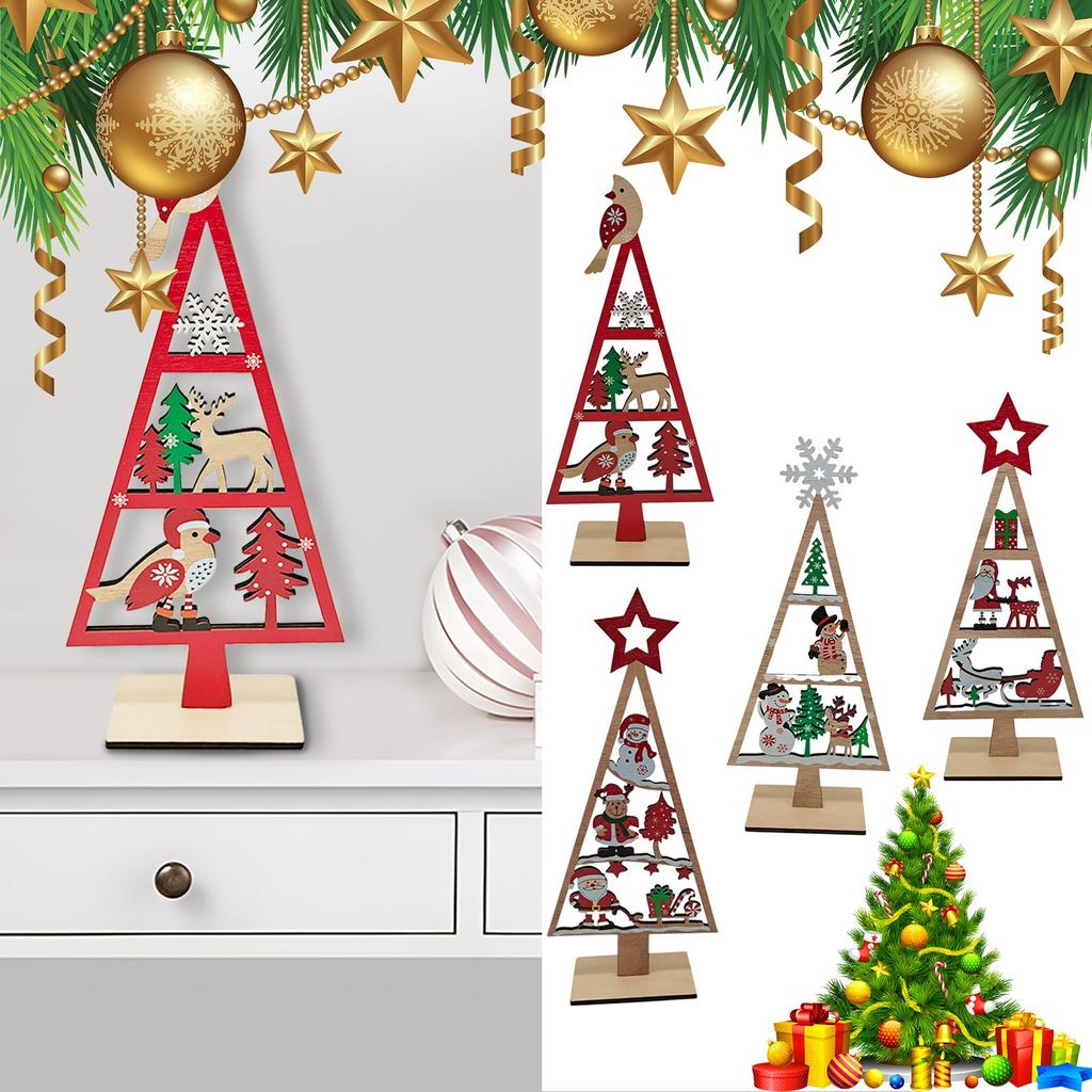 Wooden Christmas Tree Shaped Mini Pendants New Year Home Decor Gift Craft Props DIY Festival Party Tabletop Ornaments Gift