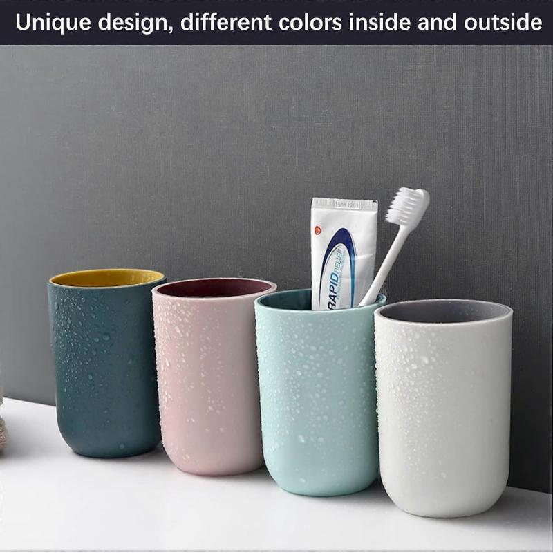 4 pièces Support de Brosse à Dents, Tasses en Plastique 330ml Réutilisables Lave-Vaisselle Sûr Gobelet Organisateur de Salle de Bain Rangement Pour Dentifrice