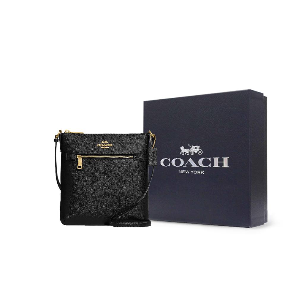 New COACH Rowan Cross Grain Leather Document Bag, Shoulder Bag, Crossbody Bag Mini Women's Black CE871-IMBLK