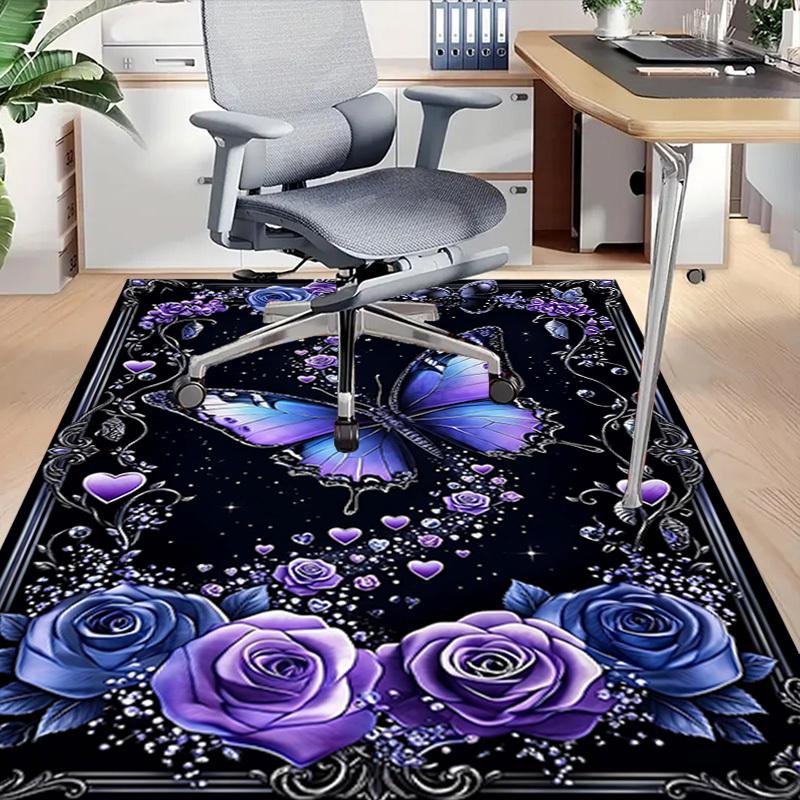 1PC Butterfly Roses Non-Slip Floor carpet, Office, family, bedroom, Studio - Large Area Rug, Decorative Mat, Longlasting Material-C0440