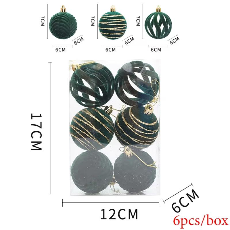 

6Pcs/box 6cm Christmas Balls Ornaments Christmas Tree Hanging Pendants Christmas Decorations for Home 2024 Navidad New Year Gift 6cm зелений