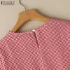 ZANZEA Women Vintage Round Neck 3/4 Sleeves Loose Plaid Blouses