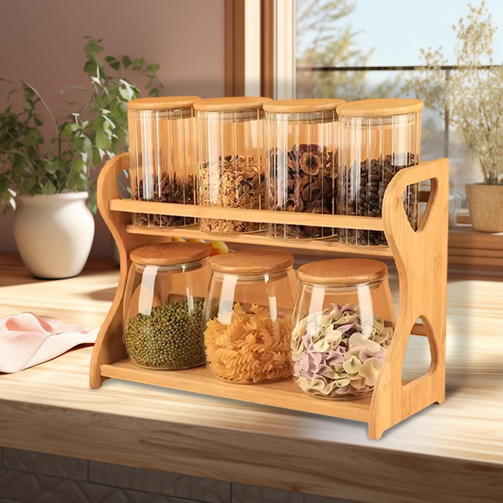 Bamboo Spice Rack for Kitchen Counter - Bathroom Cosmetic Organisation - Multifunctional Home Storage (Seasoning Jars Not Includ