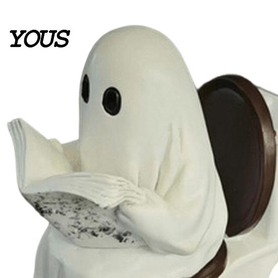 Gruselige Kamindekoration Niedliche Halloween-Geisterfigur, Lesender auf der Toilette Harzstatue, Lustiges Badezimmerornament für mehrstöckige Ablage Tischplatte Schreibtisch