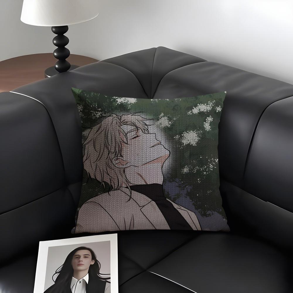 L-Low Tided In Twilight Comic Cushion Cover Natural Linen Organic Fabric Double-Sided Printing Sofa Home Decor Gift Pillow Case