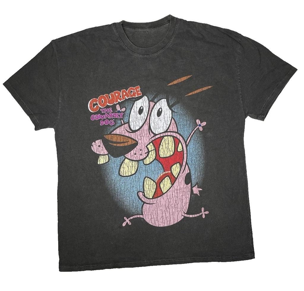 Vintage Courage the Cowardly Dog Cartoon Print Short Sleeve TShirt Retro Unisex Graphic Tee S Nostalgia Summer Streetwear Top
