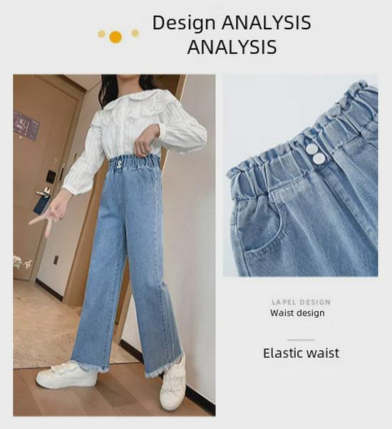 Dżinsy z szerokimi nogawkami dla dziewcząt 2023: Nowe spodnie wiosenno-jesienne w stylu koreańskim dla dzieci średnich i dużych