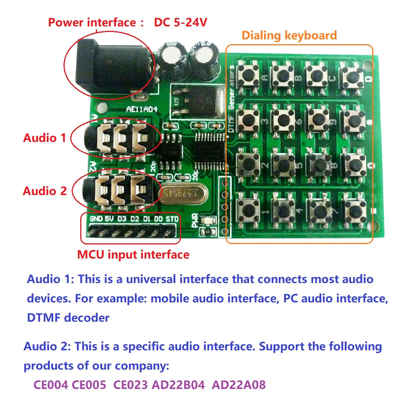 

DTMF Module 5 24VDC Audio Generator Module Voice Dual Encoder Transmitters Board Keyboard for MT8870 CE004 CE005 CE023 різнокольоровий