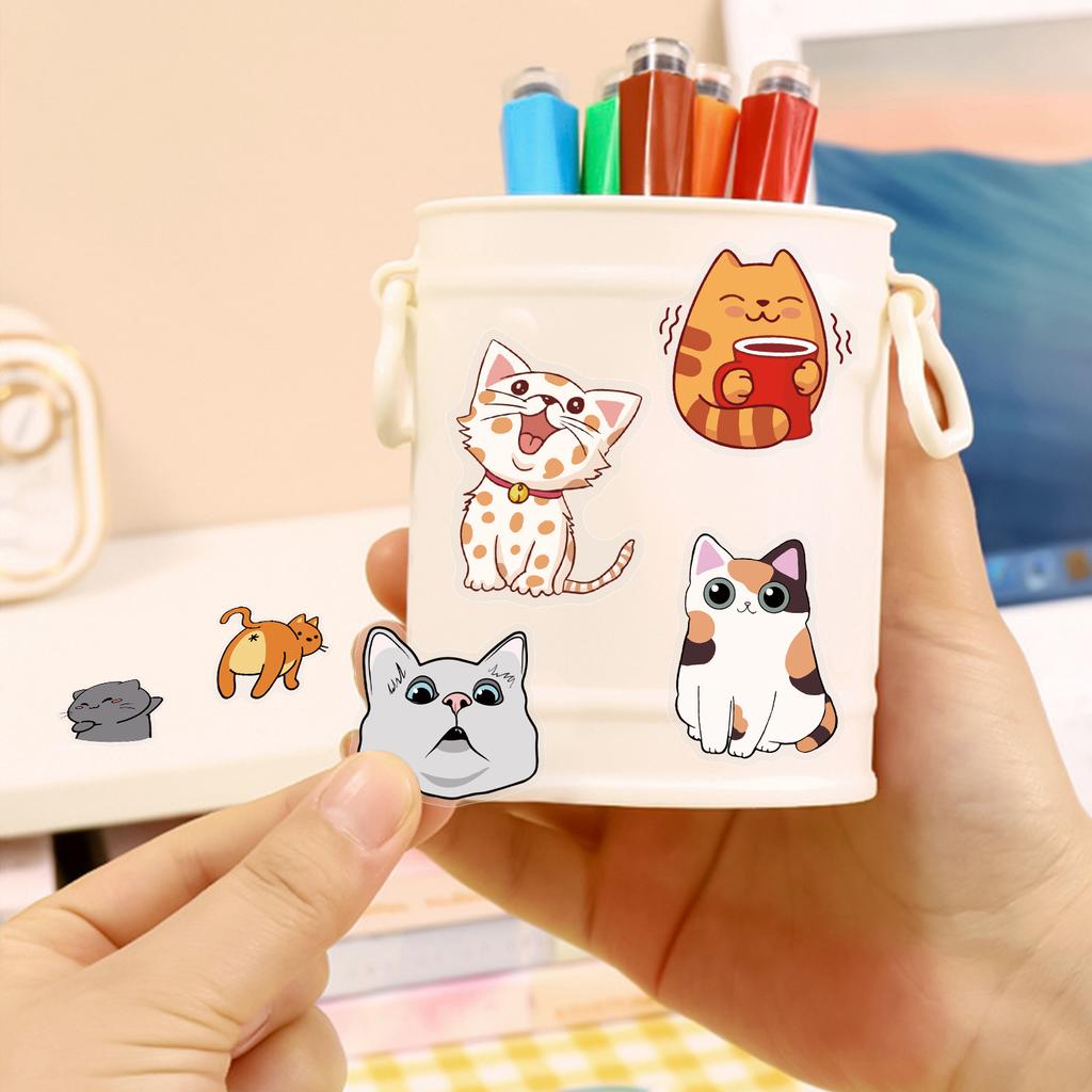 50Pcs Cartoon Cute Cat Animal Transparency Personality Graffiti Creative Sticker Toy Skateboard Guitar Computer Decoration