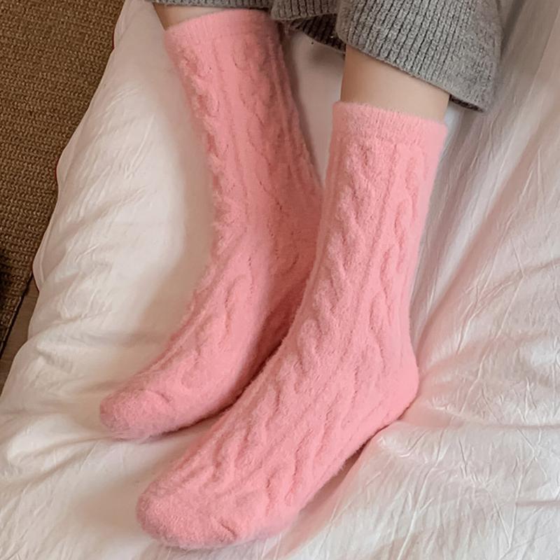 Women Socks Home Twist Mid-Tube Thickened Coral Velvet Floor Socks Sleeping Socks Towel Socks Supersoft