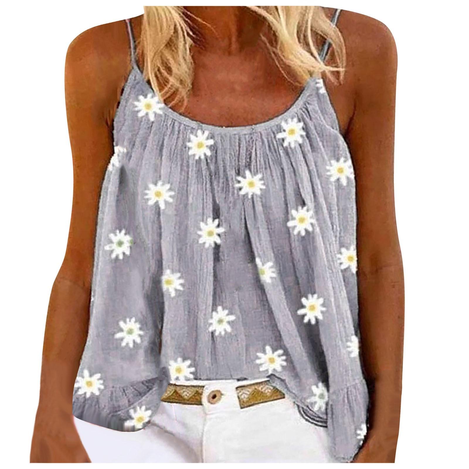 Women s Fashion Casual Beach Summer Loose V Neck Print Suspenders Top M