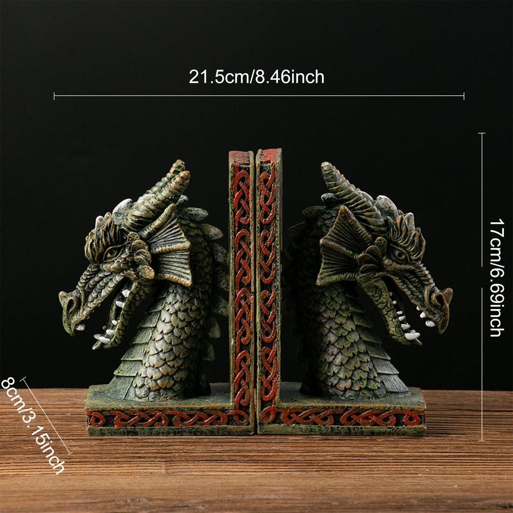 2Pcs Western Dragon Statue Bookends Tabletop Decoration Resin for Library Desktop Decor Versatile
