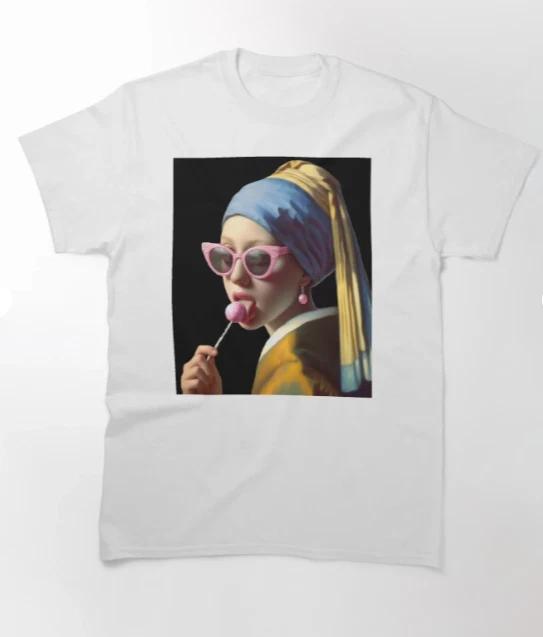 Girl with Pearl Earring and Lollipop Vermeer art parody T-Shirt 3XL
