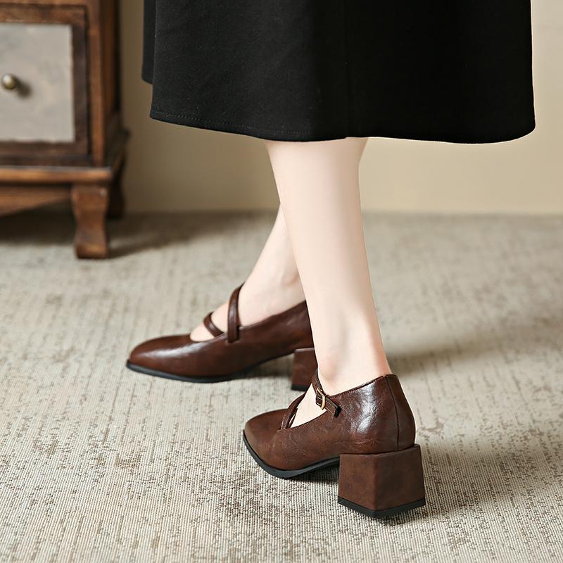 Women High Heels Marie Janes Square Toe Shoes 2025 Brand Trend New Elegant Lolita Chunky Pumps Shoes Fad Dress Zapatillas Mujer