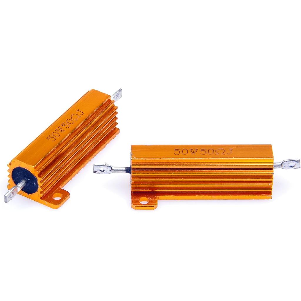 50 Watt 50 Ohm 5% Wirewound Resistor Electronic Aluminium Shell Resistors Gold (Pack of 2)