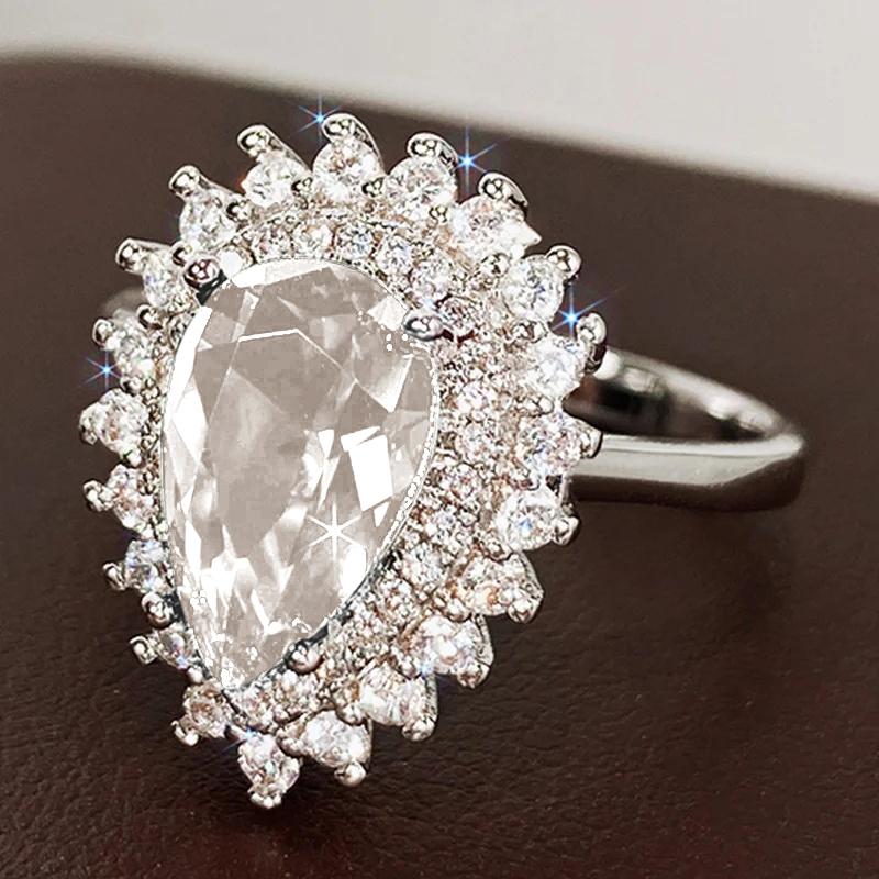 Huitan Waterdrop Cubic Zirconia Women Rings Luxury Green/Blue/Crystal/Pink Pear Rings Engagement Wedding Elegant Female Zircon