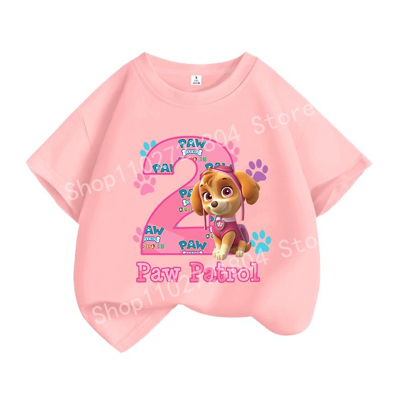 Paw Patrol T-shirt Tecknad Tryck Rund Hals Kort Ärm Toppar Söta Flickkläder Födelsedags Mode T-shirts