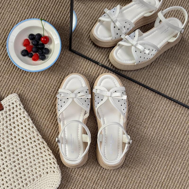 2025 summer new bow mesh polka dot stiletto with skirt beautiful fashion sandals women's wedge heel sandals