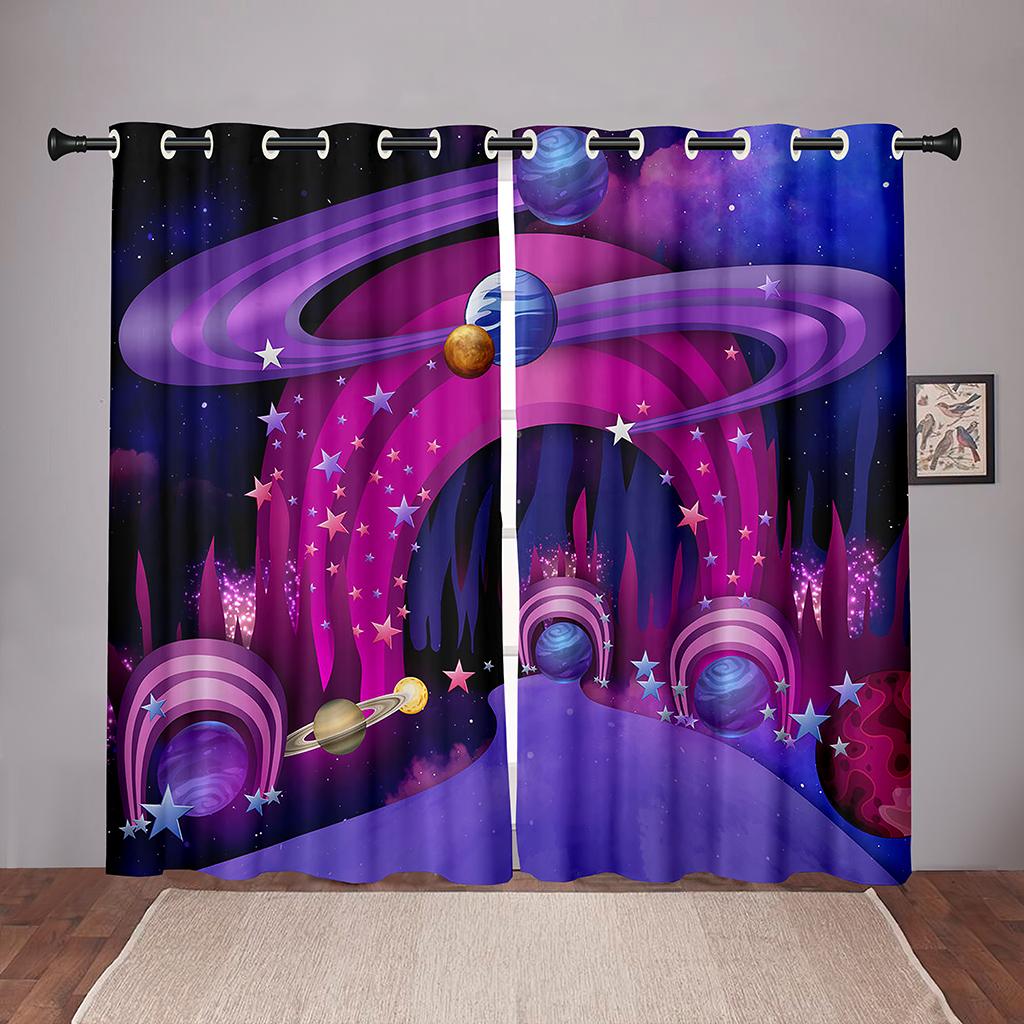 

Плотная 90% затенение, 2 шт., плотная оконная занавеска с рисунком «Космос, Планета Вселенная», для спальни, гостиной, ванной комнаты, кухни, прихожей W50 X H130(CM)X2&Grommet Top