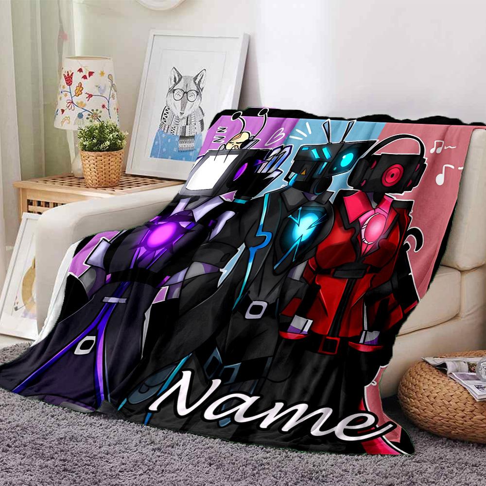 Customiz Name Personality Skibidi Toilet Blanket Soft &Warm Sofa Office Bed Travel Lunch Break Blanket, Gift Suitable All Seasons