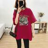 Summer new cartoon printed cotton five-quarter sleeve T-shirt women's loose large size casual fashion versatile top