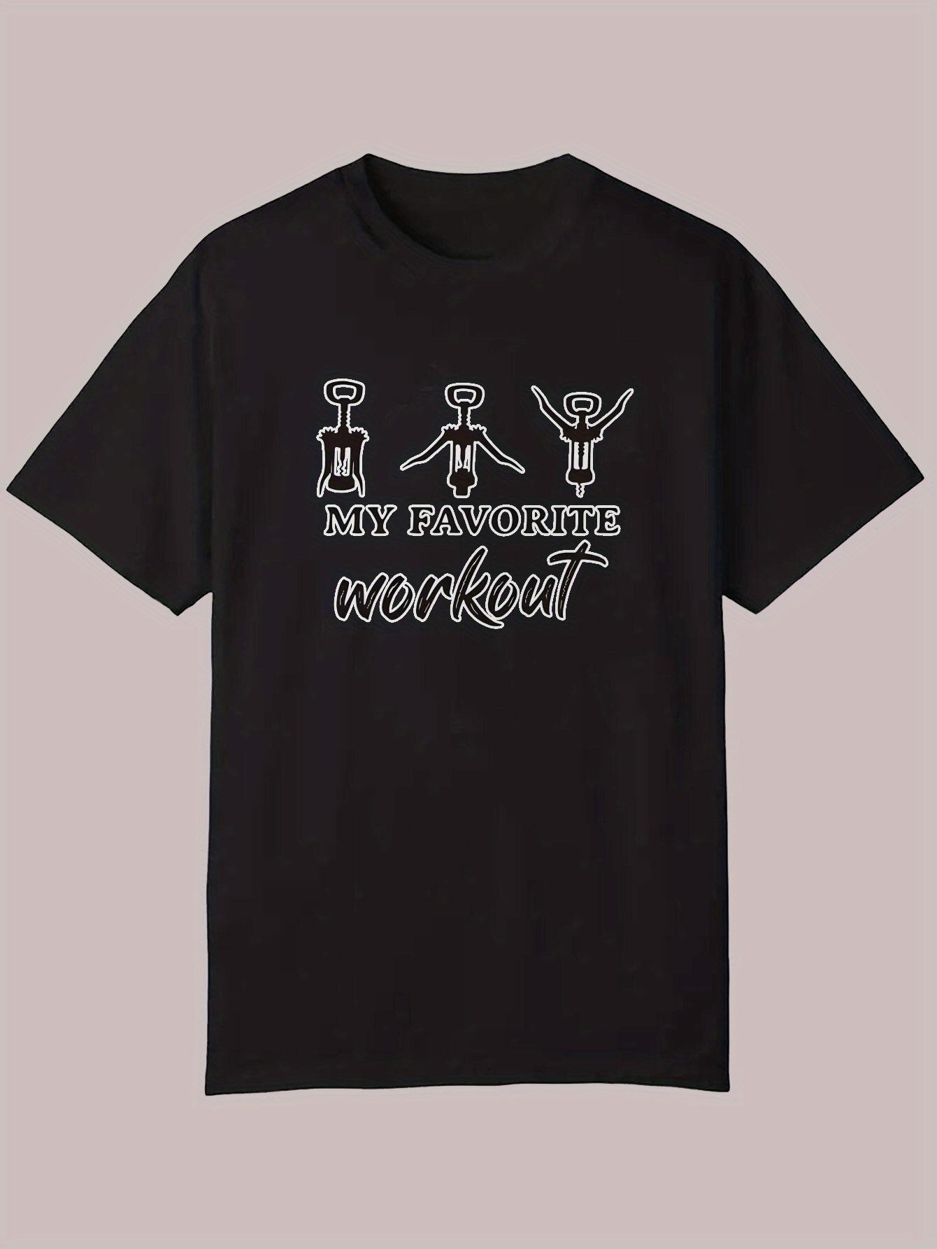 

Casual Short Sleeve T-shirt - Black with White My Favorite Workout Graphic Print L