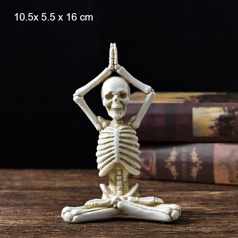 Vintage Skull Figurine Resin Haunted House Props Halloween Holiday Atmosphere Ornament Yoga Human Skeleton Statue for Home Decor