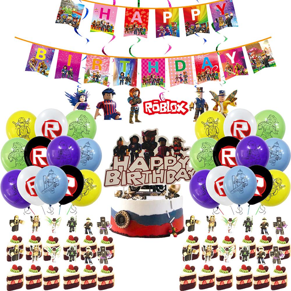 Birthday Party Decoration Pull Flag Banner Balloon Cake Topper Set Supplies Girls Kids Boys Favor ROBLOX baby shower game Round Sensory Compression